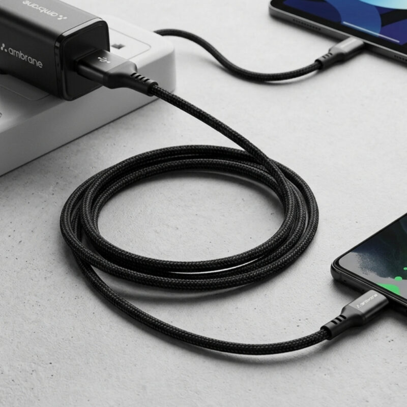 Ambrane Unbreakable 3A Fast Charging Type C Cable braided Black RCT15A