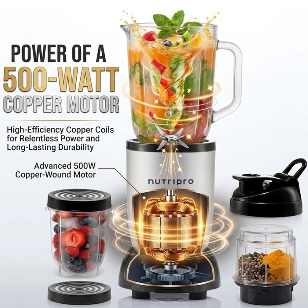NutriPro 500W Juicer Mixer Grinder with 2 Jars and Silver Base