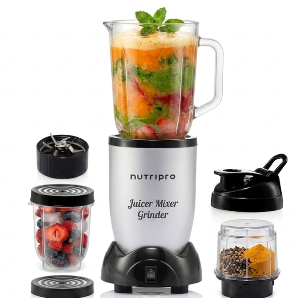 NutriPro 500W Juicer Mixer Grinder with 2 Jars and Silver Base